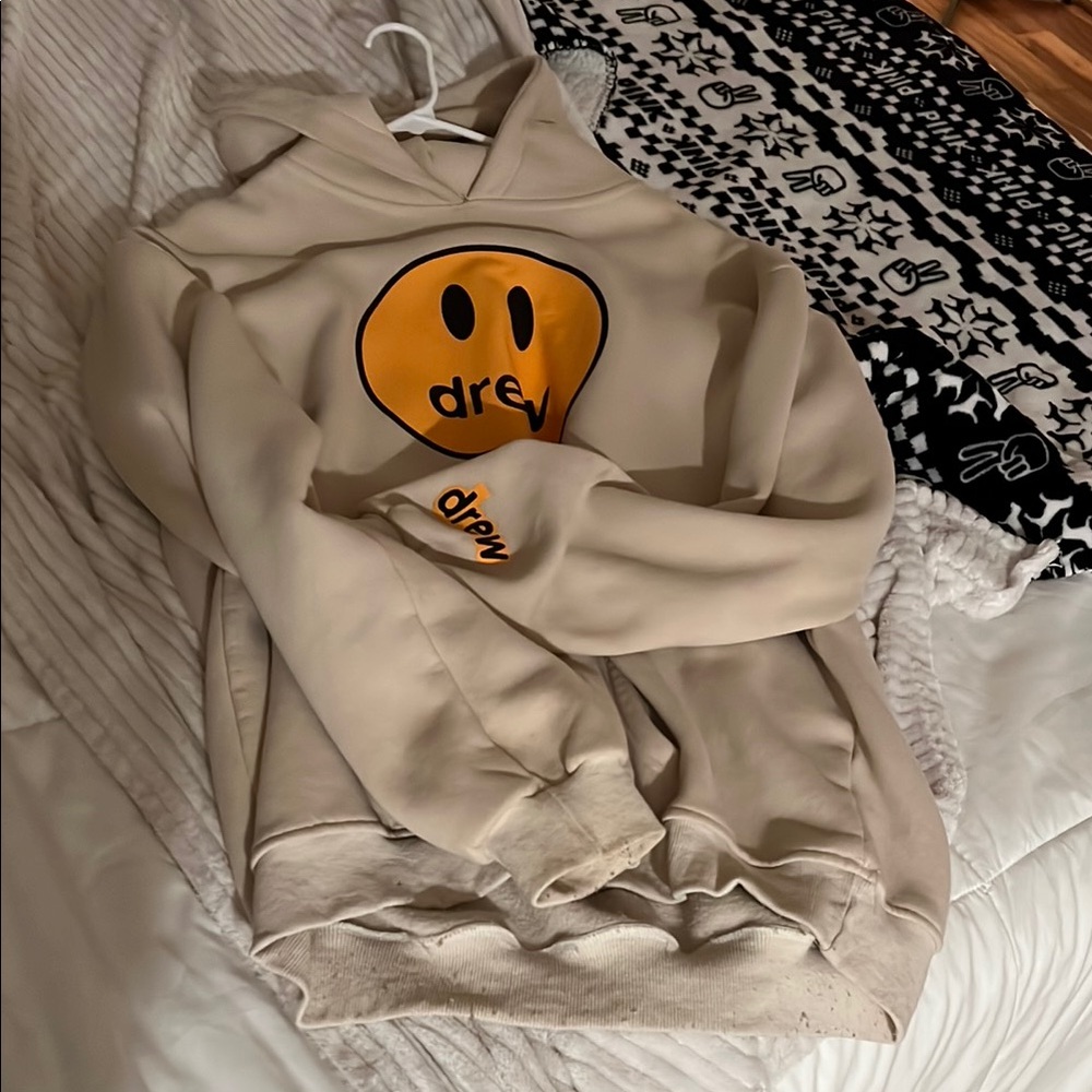 Drew Beige Hoodie with Smiley Face